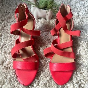 Liz Claiborne womens elegant party wrap around open toe bright coral hel…